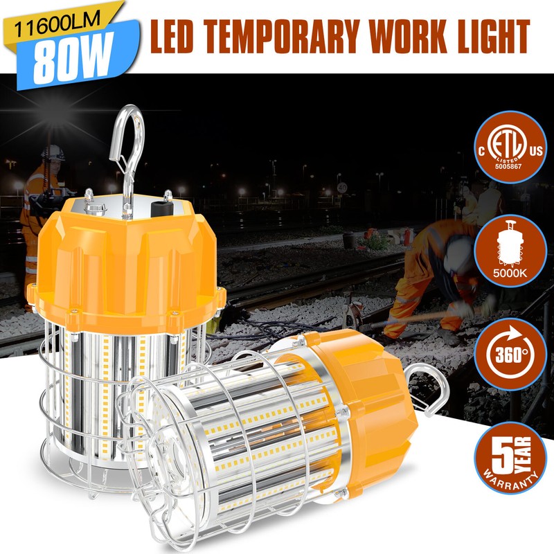80W LED Temporary Work Light Construction Job Site Workshop Lighting Fixture ETL