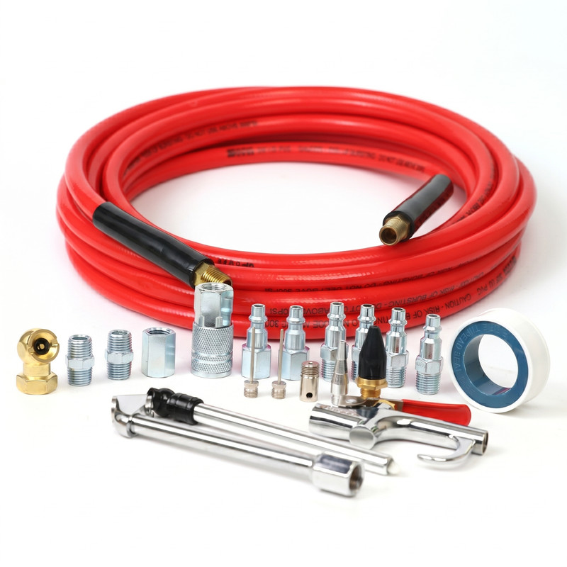 3/8" x 25ft PVC Air Hose Kit 300 PSI with Air Blow Gun Tire Chuck Gauge 20-Pc