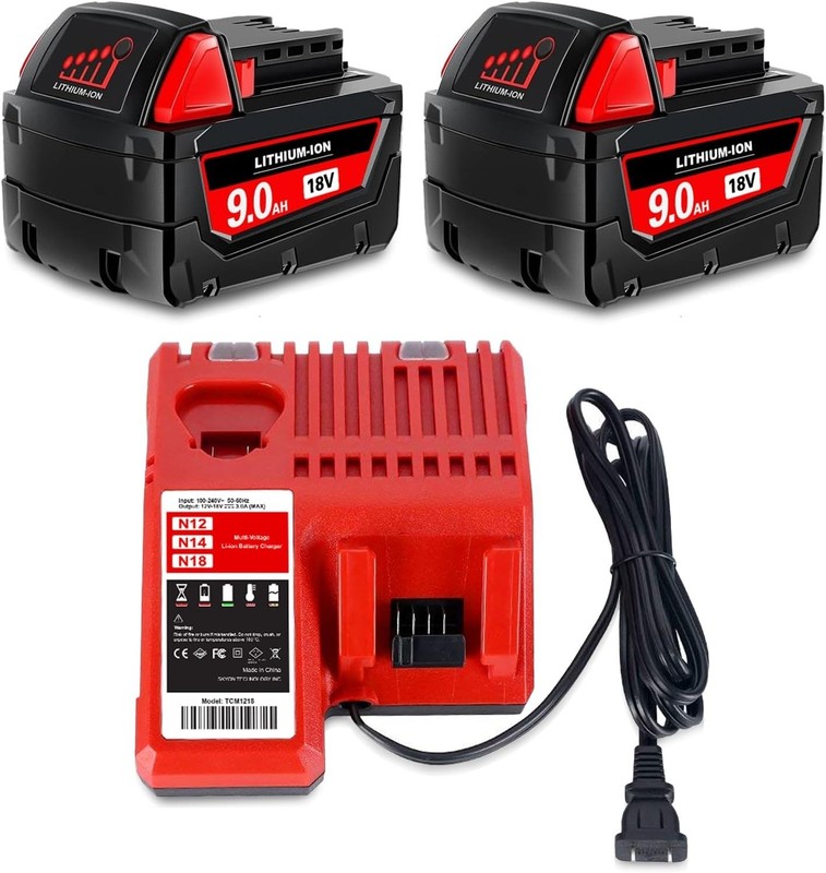 2 PACK 9.0AH For Milwaukee M18 18V Lithium Extended Capacity Battery and Charger