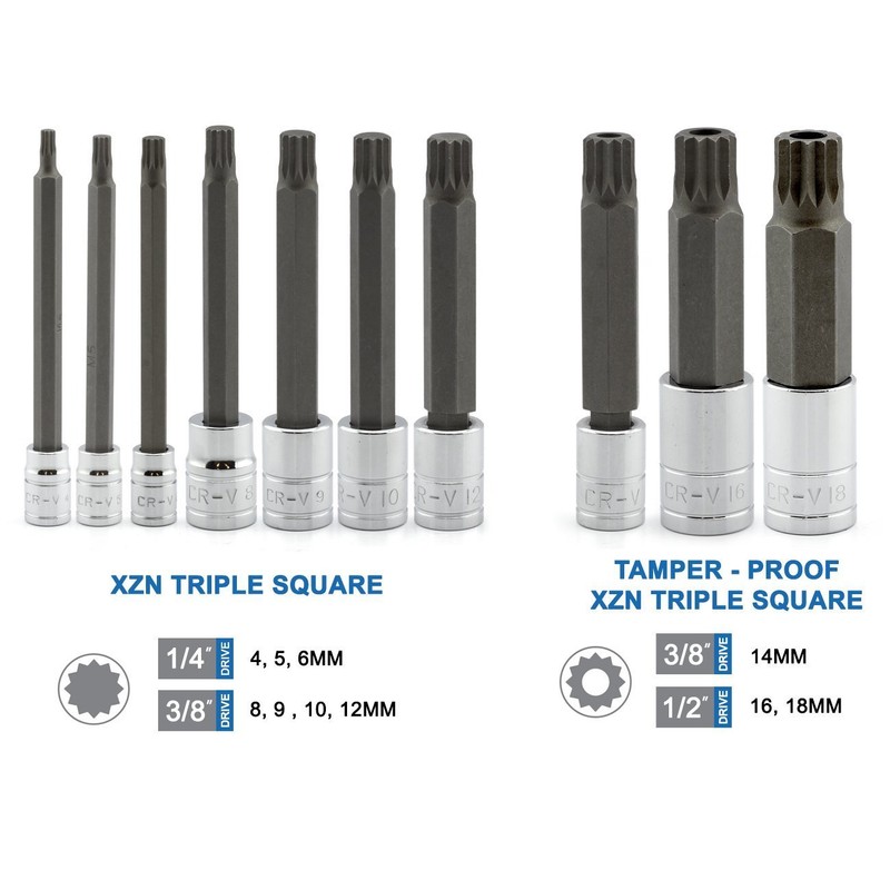 10pc XZN 12 Point MM Triple Square Spline Bit Socket Set Tamper Proof Long Reach gallery
