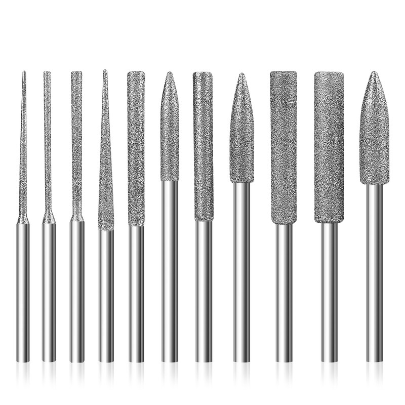 11x Diamond Burr Bits Rotary Tools Kit 1/8″ Shank For Carving Grinding Polishing