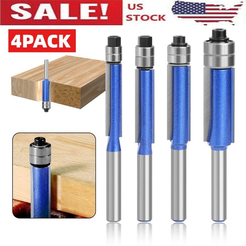 4PC 1/4″ Shank Flush Trim Router Bit Set Top Bearing Woodworking Template Cutter