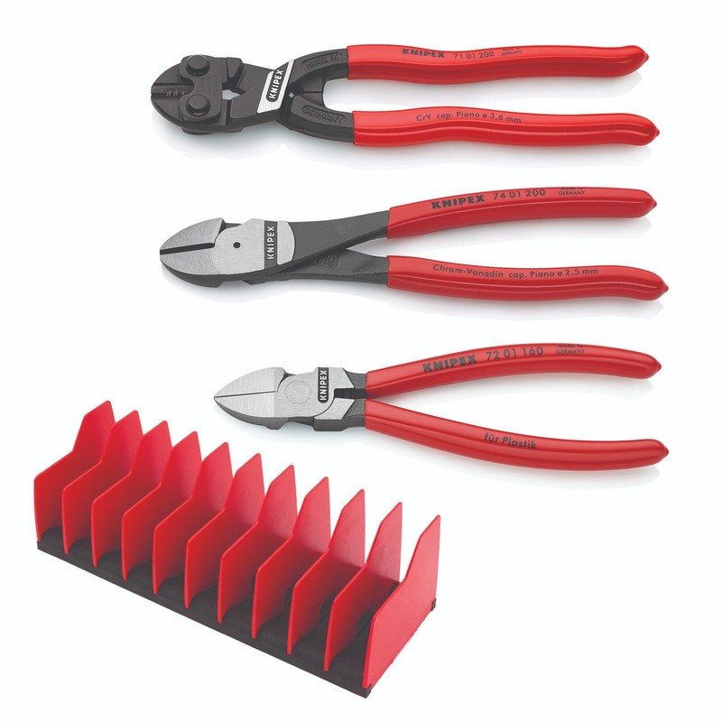 Knipex 3 Piece Cutting Pliers Set with 10 Piece Tool Holder 9K 00 80 137 US