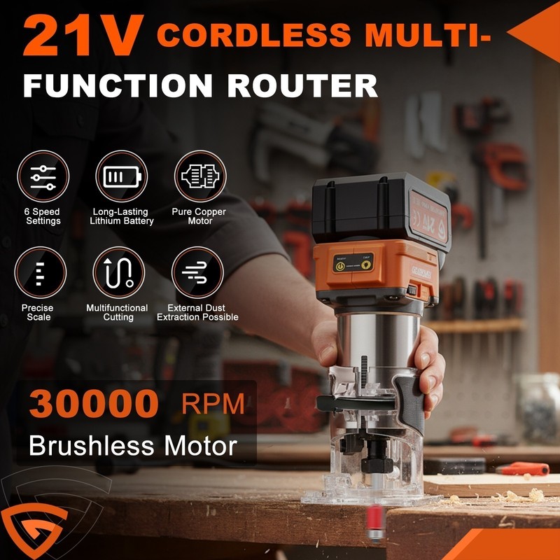 21V Cordless Compact Wood Router w/2×4.0Ah Batteries ,6 Variable Speed 30000RPM gallery