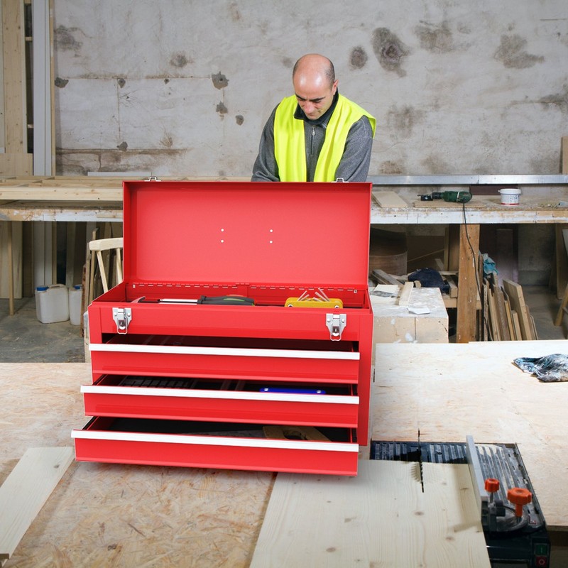 Portable Tool Chest Box Storage Cabinet Garage Mechanic Organizer 3 Drawers Red gallery