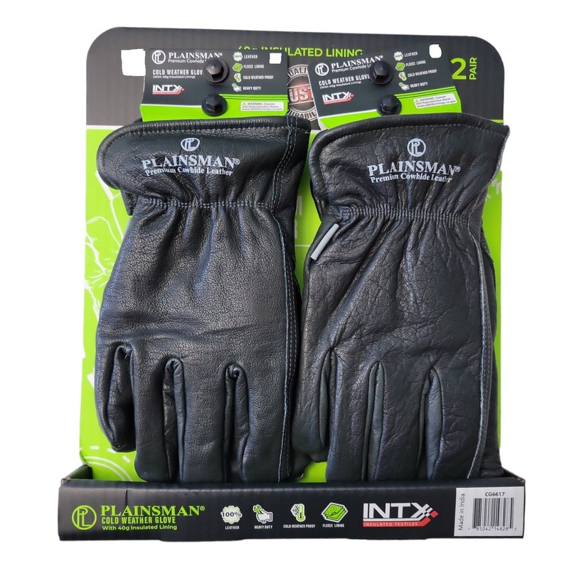 Plainsman Fleece-Lined Heavy Duty Cold Weather Cowhide Work Gloves, 2 Pair