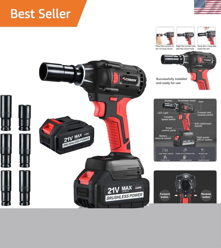 AOBEN 21V Wireless Impact Wrench – 400 Nm Torque, 2 x 4.0Ah Batteries Included
