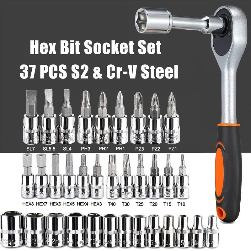 46Pcs Family Tools 1/4 Set Mechanic Tool Kits for Auto Repair Hous with Sockets gallery