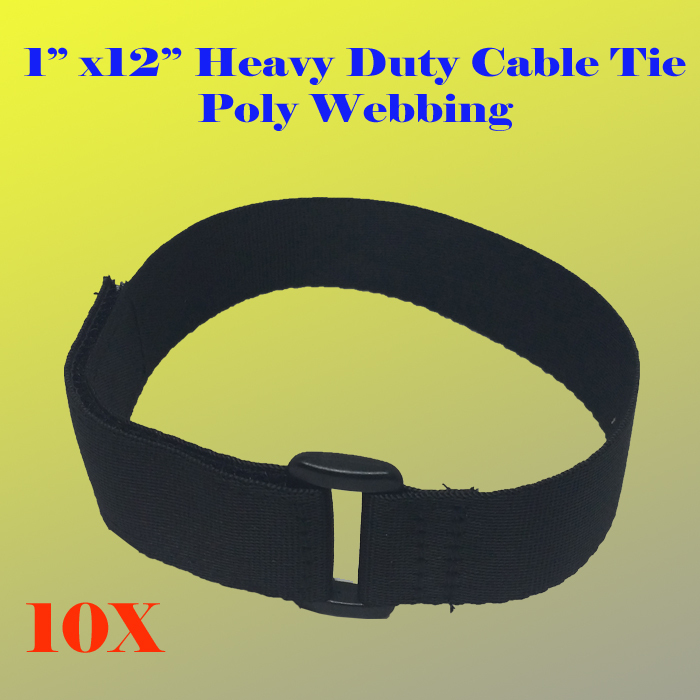 10X 1″ x 12″ Heavy Duty Hook and Loop Fastener Cable Tie Straps Poly Webbing