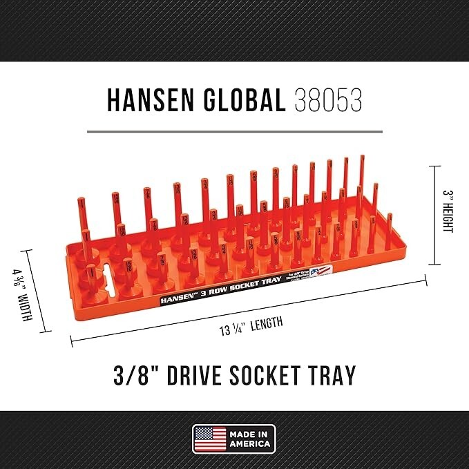 Hansen 3/8" Socket Tray Organizer Holder 3 Row Standard SAE Shallow Deep Orange gallery