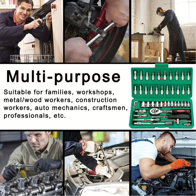 46Pcs Family Tools 1/4 Set Mechanic Tool Kits for Auto Repair Hous with Sockets gallery