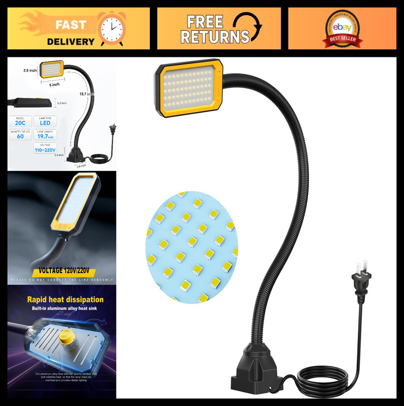 20″ LED Gooseneck Work Light 1500LM, Adjustable Machine Lamp for Workshop & Tool