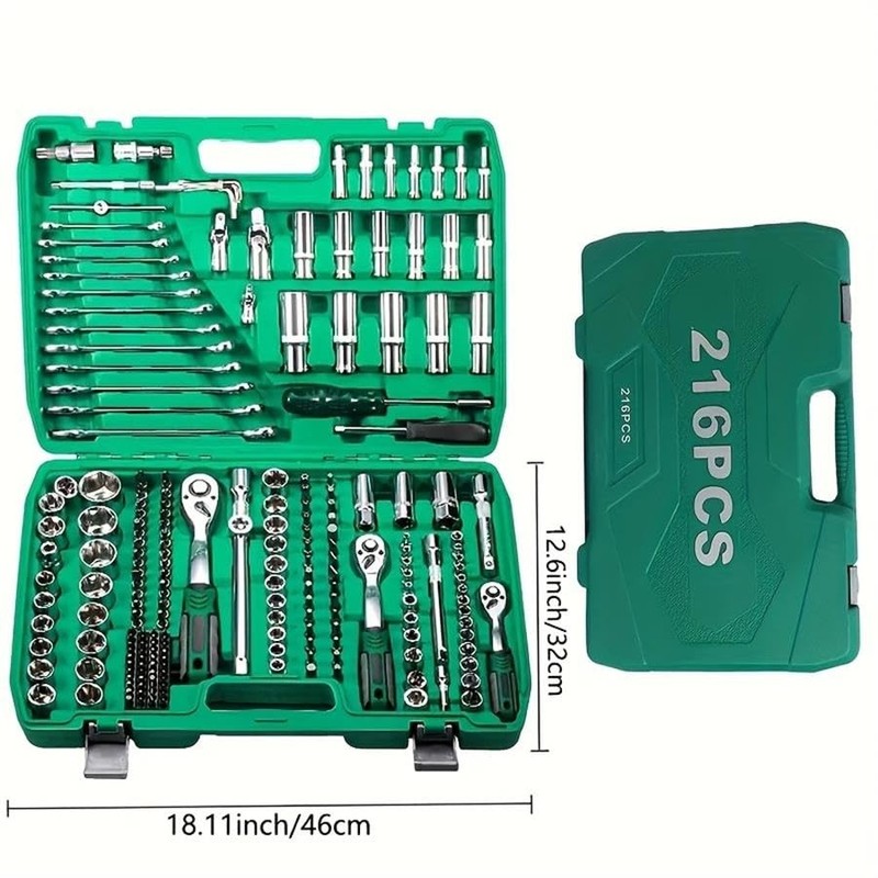 216Pcs Mechanics Tool Set 1/4" 3/8" 1/2" Socket Wrench Set Repair Tool Kit &Case gallery