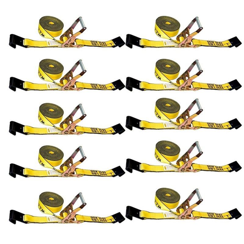 10 PK 2″ x 30′ Ratchet Straps w/Flat Hook WLL 3333LBS Heavy Duty Tie Down Strap