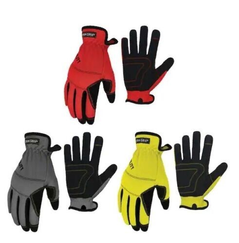 Firm Grip Tough Working Gloves Size Large 3 Pack ~ Red, Yellow, Gray