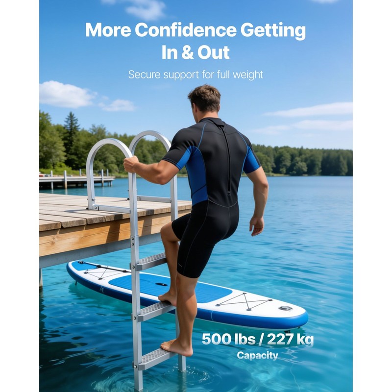 Marine Dock Ladder: 4 Aluminum Steps, 500lbs, Wide PP Anti-Slip Treads gallery