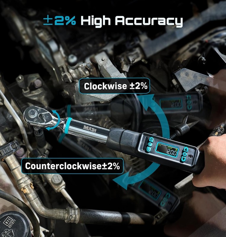 Seesii 3/8" Digital Torque Wrench 0–220 N·m/0–162 ft-lbs ±2% Accuracy Dual Alarm gallery