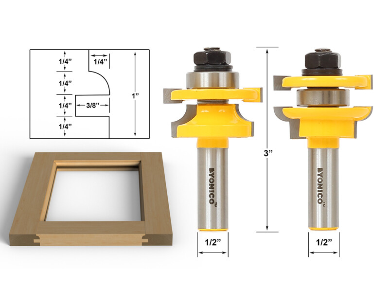 Round Over 2 Bit Rail and Stile Router Bit Set – 1/2″ Shank – Yonico 12241