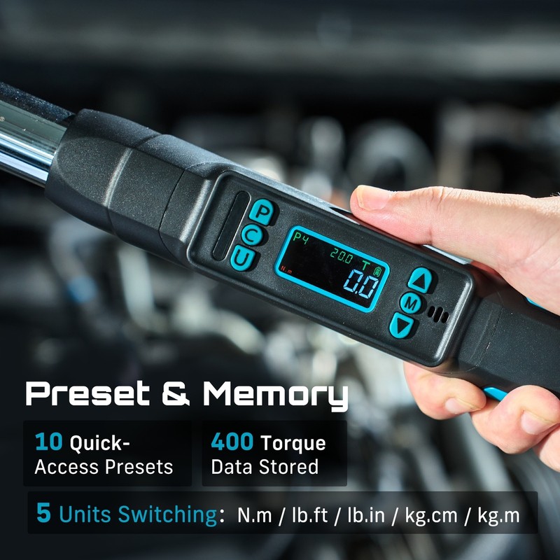 Seesii 3/8" Digital Torque Wrench 0–220 N·m/0–162 ft-lbs ±2% Accuracy Dual Alarm gallery