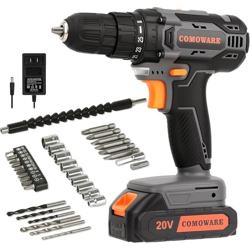 20V Cordless Drill Set 266 In-lbs Torque 25+1 Clutch LED Light New
