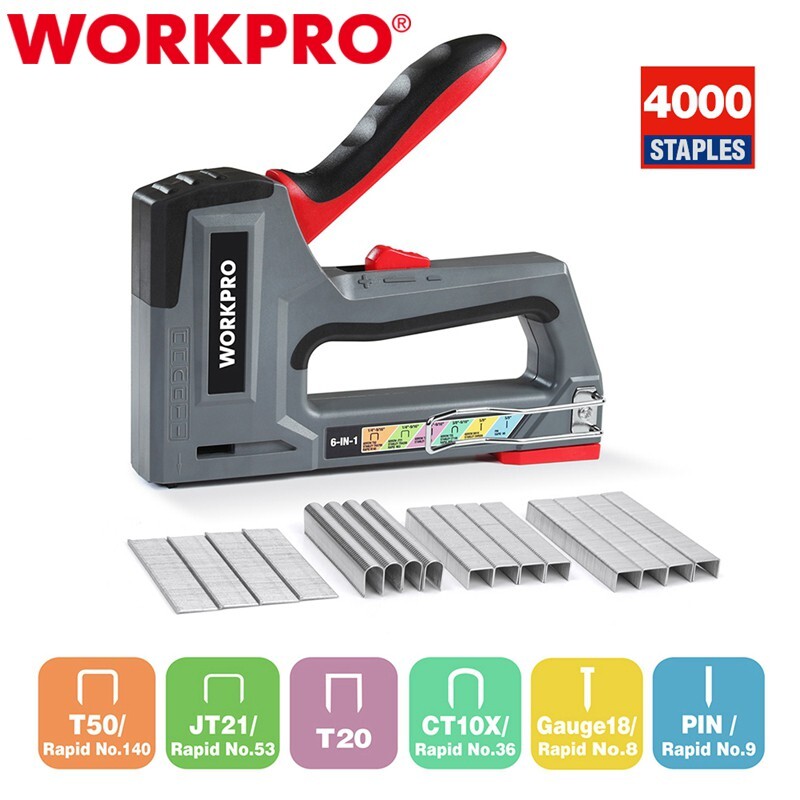 WORKPRO 6-in-1 Staple Gun Manual Brad Nailer w/4000 Counts Staples Stapler Nail