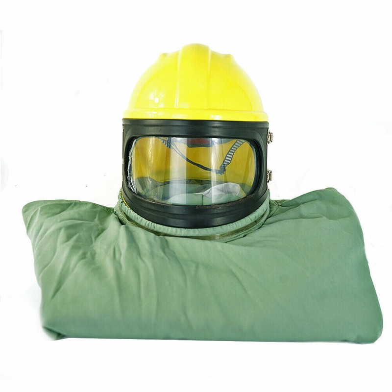 AIR FED Supplied Safety Sandblast Helmet Sand Blast Hood Protector +25pcs Lens gallery