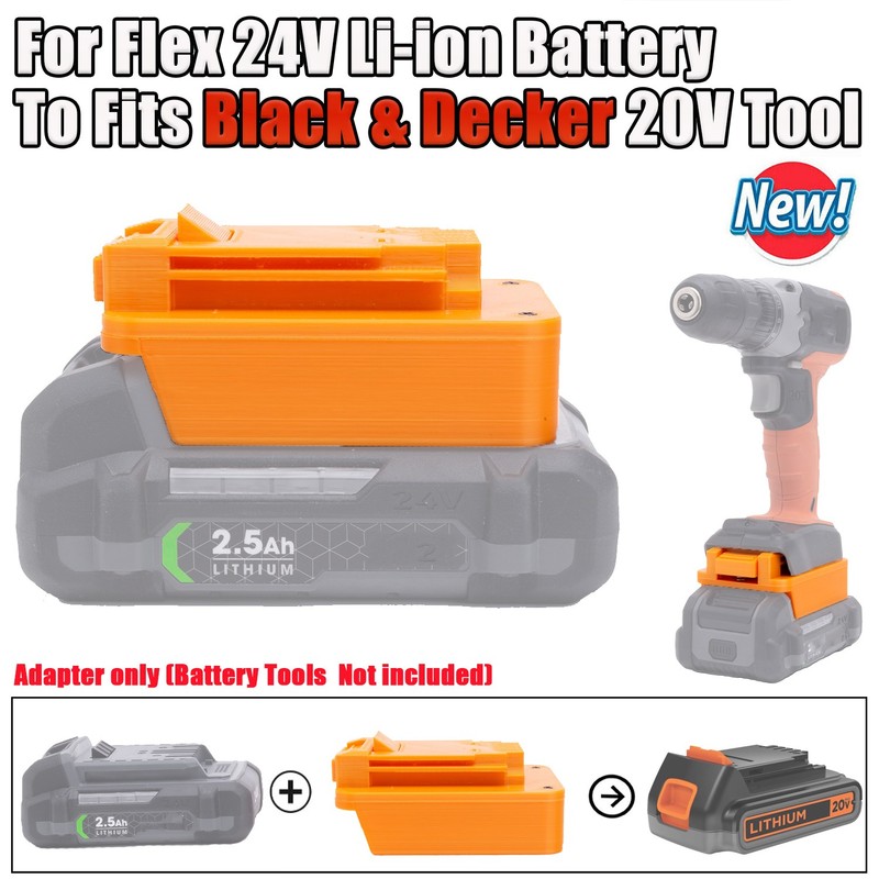 Adapter Suitable For Flex 24V Li-Ion Battery To Fits Black & Decker 20V Tools