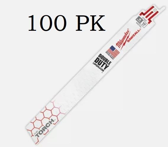 Milwaukee SAWZALL Reciprocating Blades 100pk 9″ x 14 TPI Torch Metal 48-01-7787