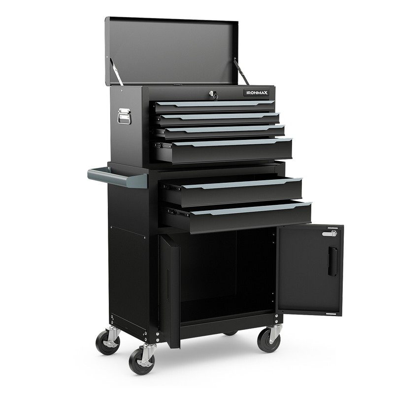 3-in-1 Heavy-Duty Tool Storage Cabinet w/ Universal Wheels & Hooks for Workshop