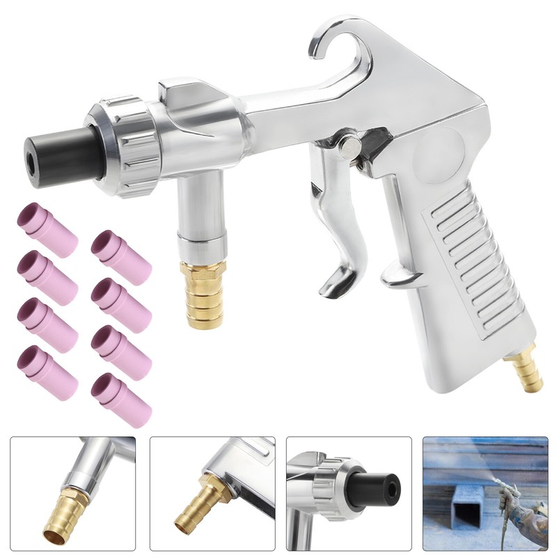 Portable Air Sand Blaster Kit Sandblaster Abrasive Blasting Gun Tube w/8 Nozzles