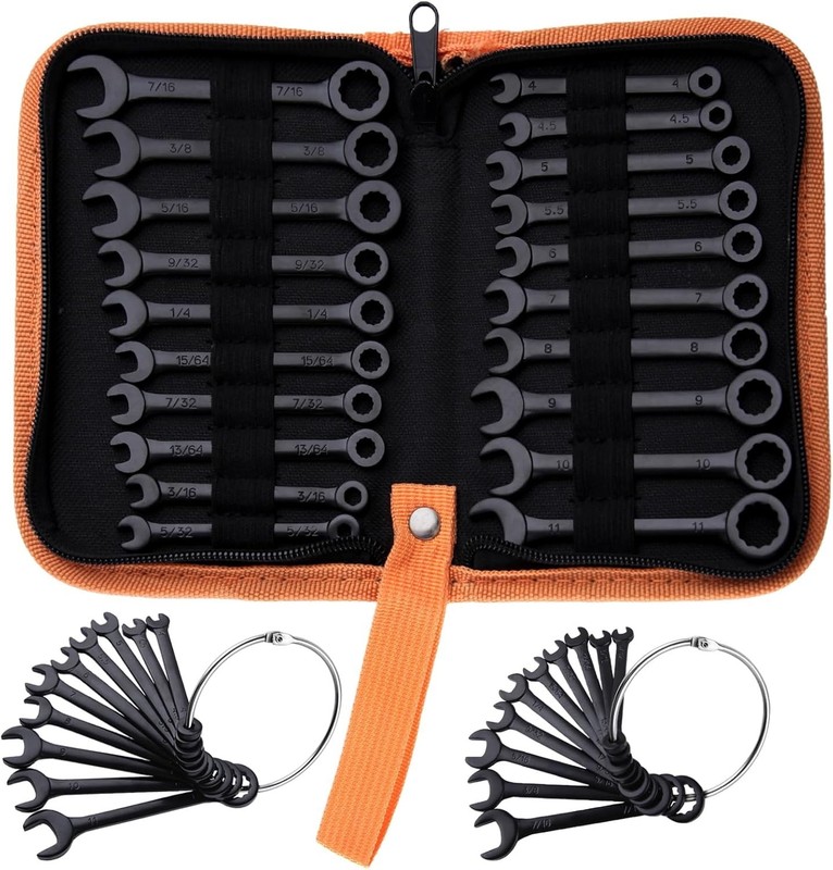 Versatile 20-Piece Mini Wrench Set: SAE & Metric Wrenches with Zipper Bag