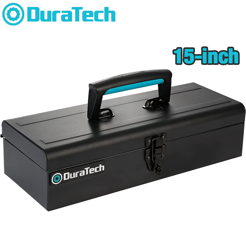 DuraTech Metal Tool Box 15″ Steel Tool Box w/Metal Latch Closure Plastic Handle