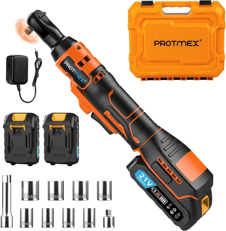 3/8» Cordless Ratchet Wrench, 60FT-LBS (80N.M) Electric Ratchet with 21V 2 X 2.