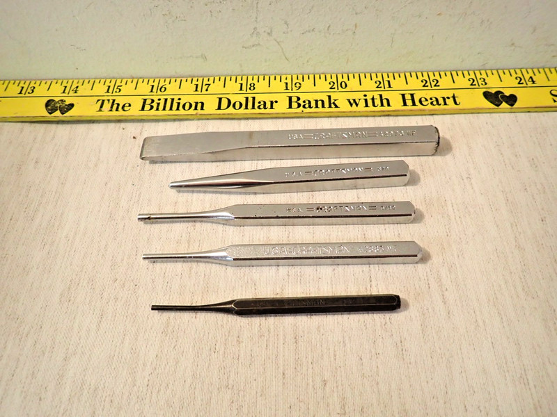Vintage Craftsman Set of 5 pc Chisel & Punch made in USA see description