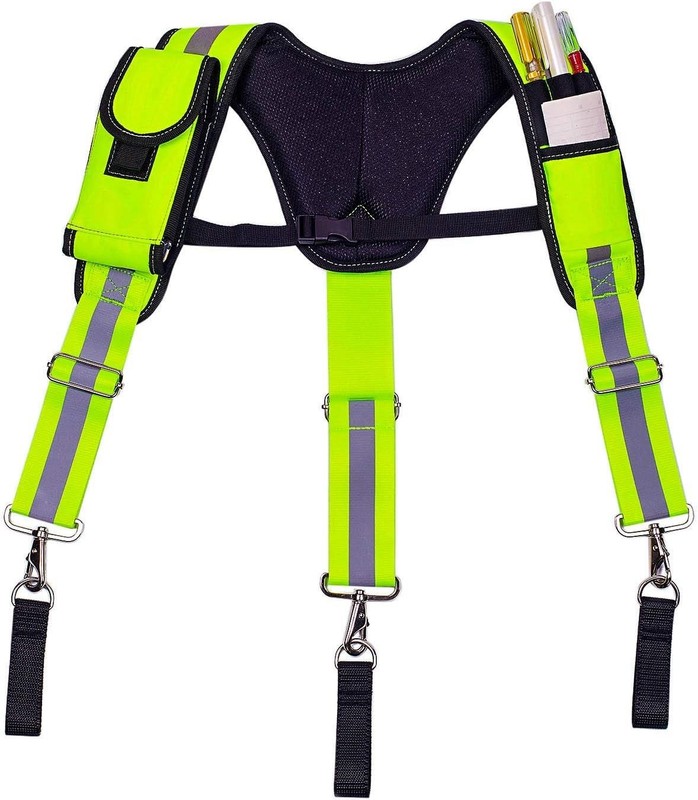 Tool Belt Suspenders Fluorescent Green Padded Carpenter Magnet Pocket