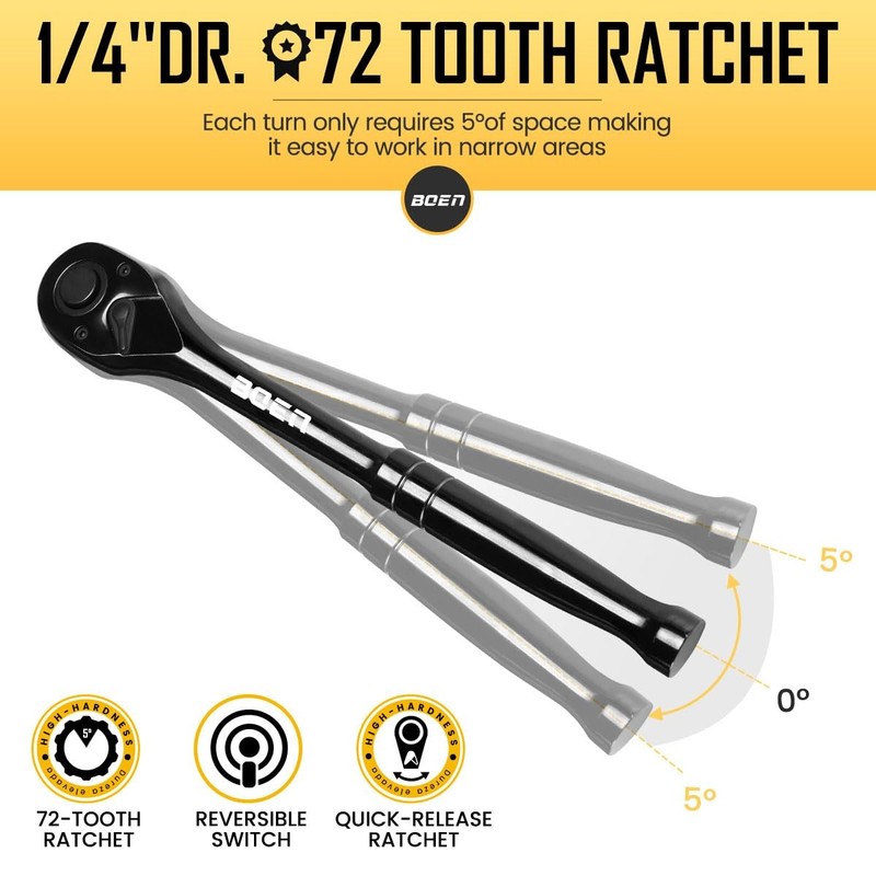 1/4-Inch Drive Ratchet Wrench, Quick-Release Reversible Ratchet Wrench, Titanium gallery