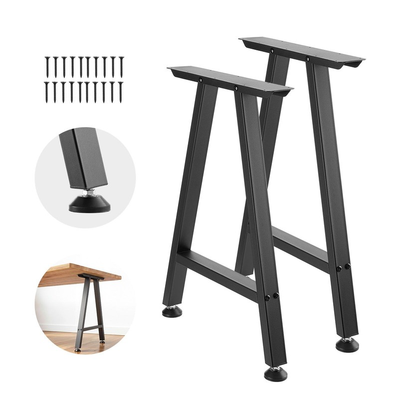 Steel Table Legs – 29.1″ Tall, Trapezoid Shape, 2204lb Rating, Black Set