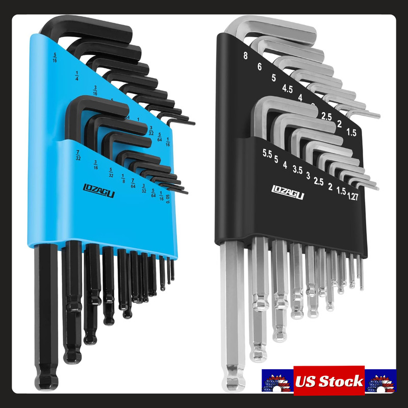 36-Piece Hex Key Allen Wrench Set Ball End SAE Metric with Storage Cases