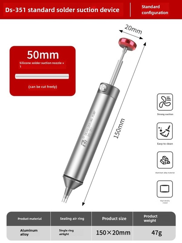 Aluminum Alloy Strong Small Steel Gun Suction Manual Vacuum Pump Solder Gun