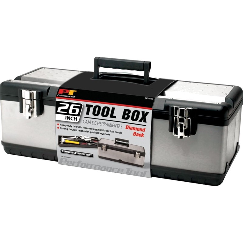 Steel Tool Box 26-Inch Removable Tray Heavy Duty Garage Workshop Storage