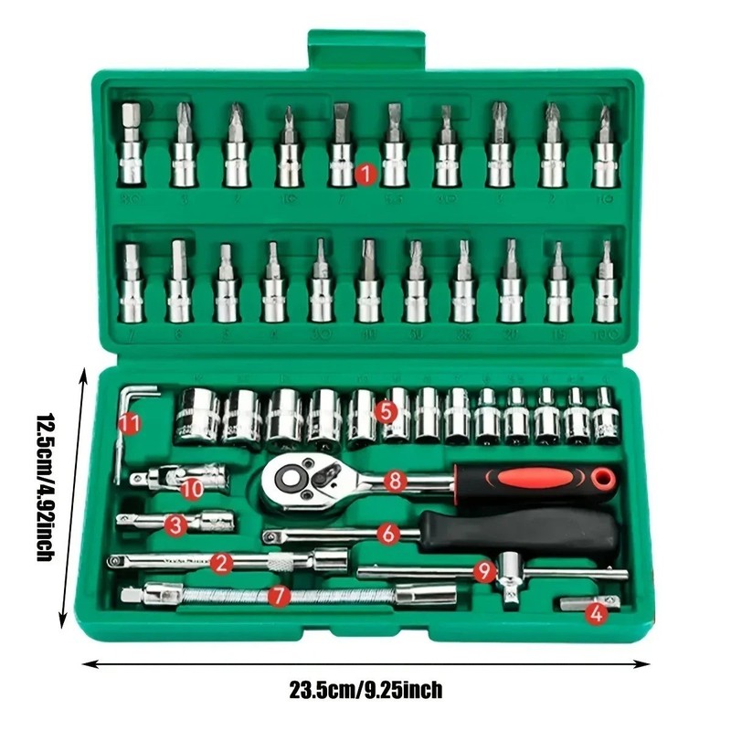 46Pcs Family Tools 1/4 Set Mechanic Tool Kits for Auto Repair Hous with Sockets gallery