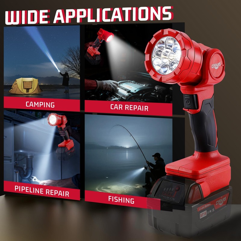 CISIVIS LED Flashlight Cordless Led Work Light Compatible Milwaukee M18 Battery gallery