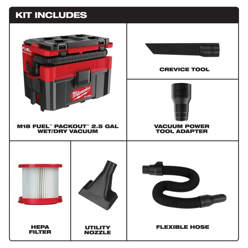 Milwaukee 0970-20 M18 FUEL PACKOUT 2.5 Gallon Wet/Dry Vacuum gallery