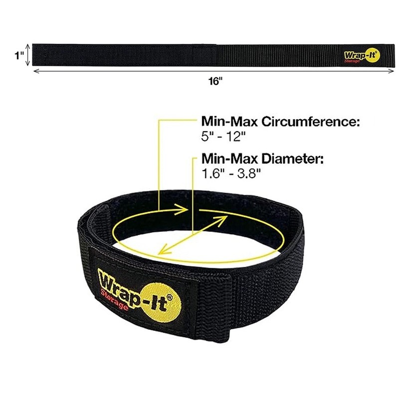 Hook and Loop Strap 16″ Black Wrap-It Storage for Boat Rope, Hose, Cable & more