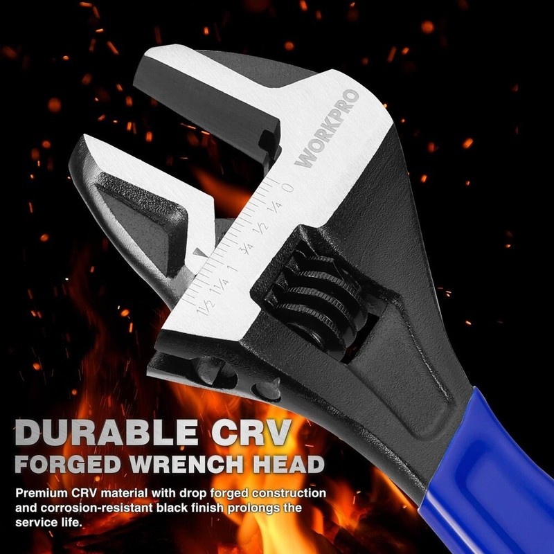WORKPRO 5PCS Adjustable Wrench Set 4" 6" 8" 10" 12" Wide Jaw Metric & SAE Scales gallery