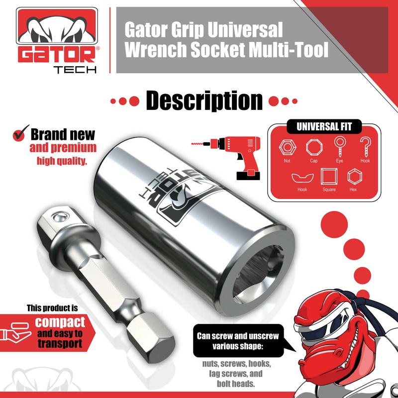 Universal Socket Wrench Magical Power Grip Gator Tech Multi Tool Drill Adapter gallery