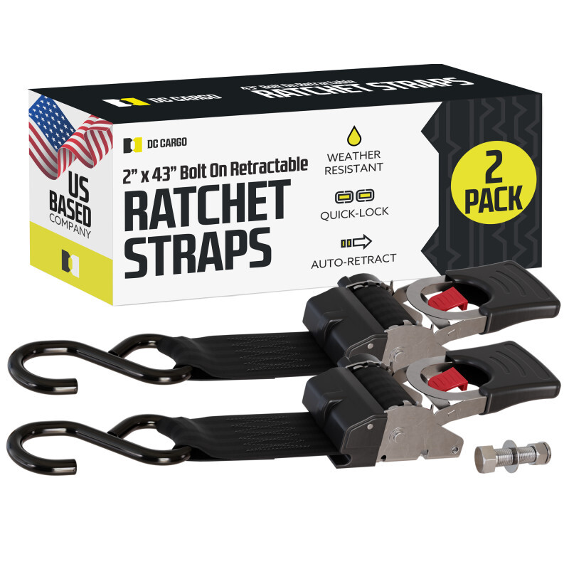 DC Cargo Transom Strap 2″x43″ Retractable Stainless Steel Strap w/ S-Hook 2-pack
