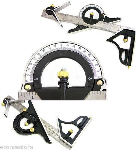 12″ SS COMBINATION PROTRACTOR TRI-SQUARE RULER LEVEL MULTI-PURPOSE