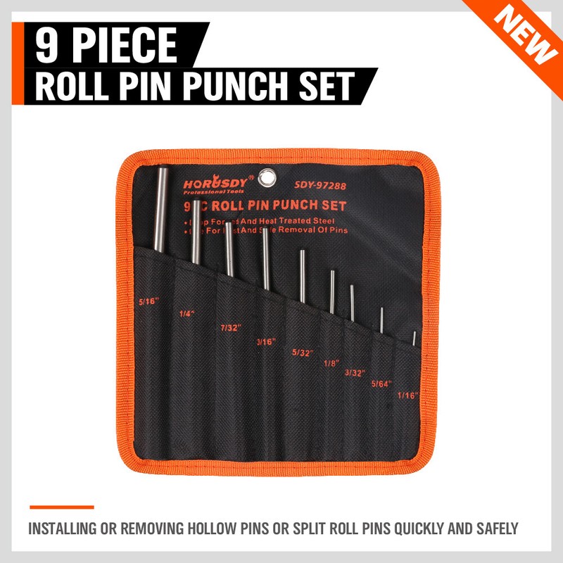 9pc Forged Steel Roll Pin Punch Set in Roll Up Case Rifle Gunsmithing Jewelers gallery