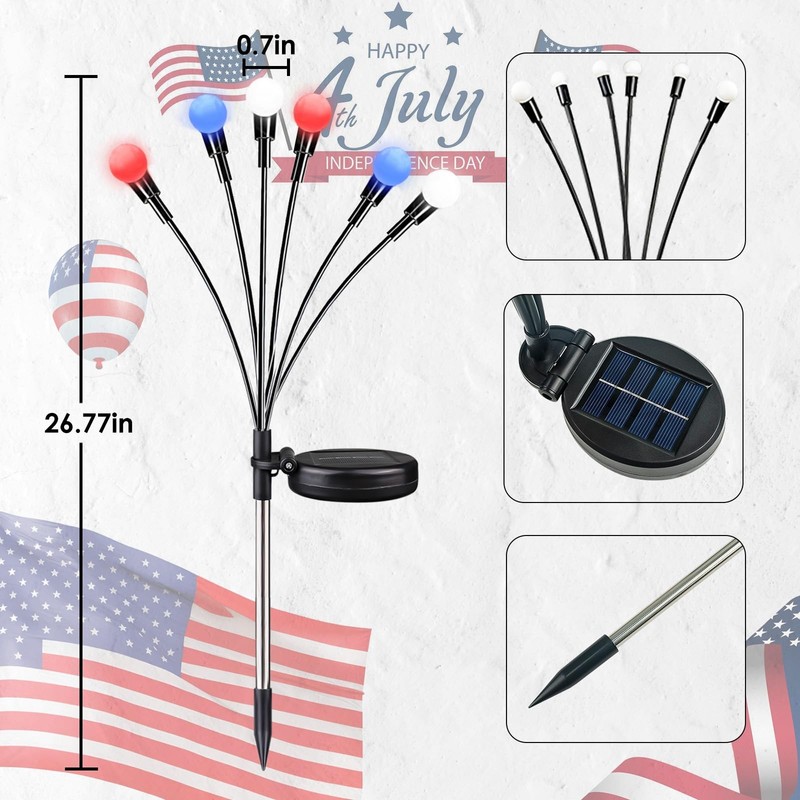 Solar Garden Lights 4 Pack Waterproof American Flag Red White Blue OZS 4pack gallery